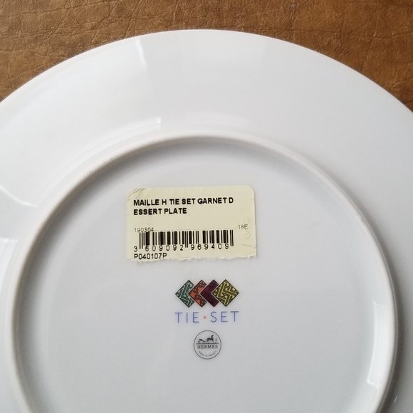 RARE AUTHENTIC HERMES CHINA TIE SET MAILLE DESSERT SALAD APPETIZER ACCENT PLATE - Picture 6 of 9